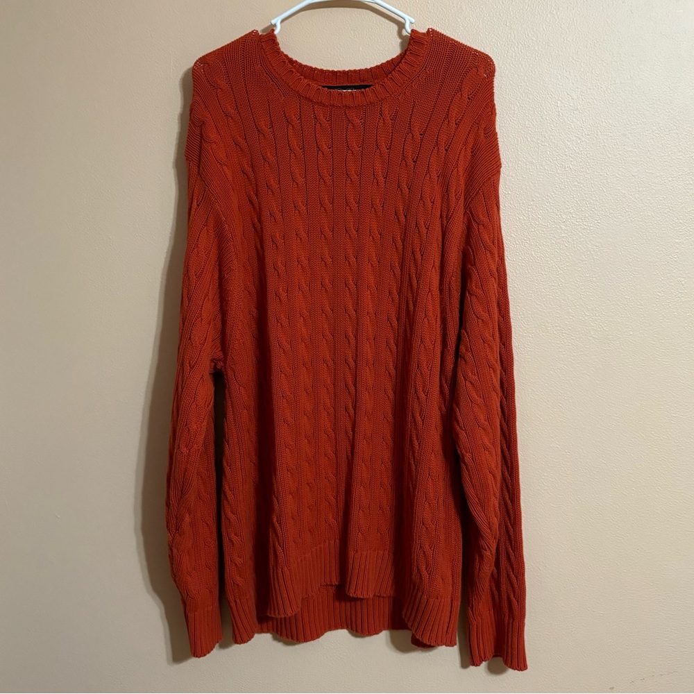 Men's Brooks Brothers Large 100% Cotton Orange Cable Knit Crewneck Sweater